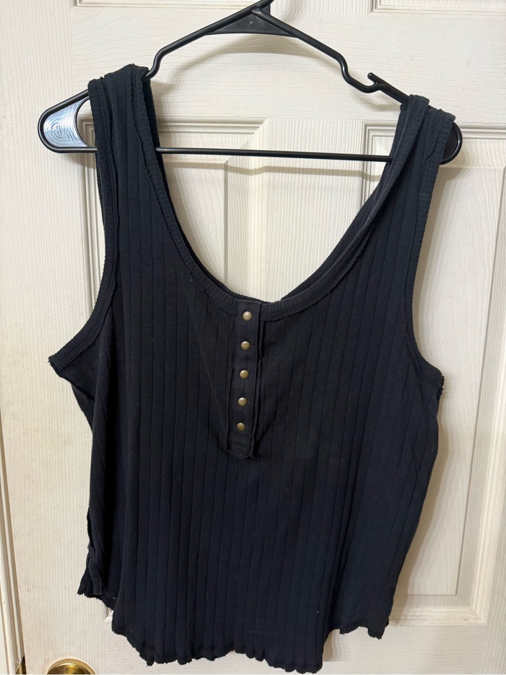 We The Free Black Ribbed Snap-Front Tank